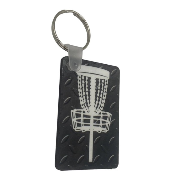 Disc Golf Keychain DISCGOLF BASKET Trucker BLACK Custom Made Key Ring Hardboard - Picture 6 of 8